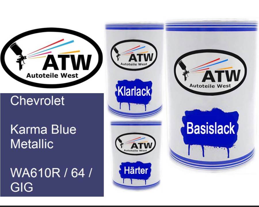 Chevrolet, Karma Blue Metallic, WA610R / 64 / GIG: 500ml Lackdose + 500ml Klarlack + 250ml Härter - Set, von ATW Autoteile West.